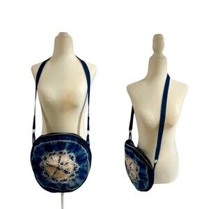 Retro Hippie Hobo Boho Womens TIE-DYE Blue Shibori Circular Crossbody